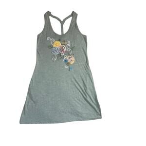 Whish Cotton Dress Tunic – Green with Colorful Floral Appliqué – Size M